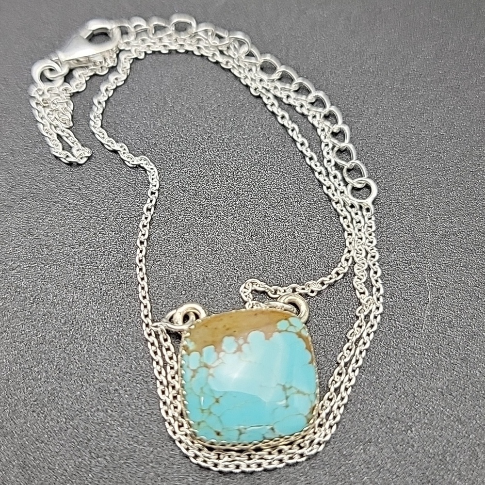 Elegant #8 Sterling Silver and Turquoise Pendant & Adjustable 15" - 17" Necklace